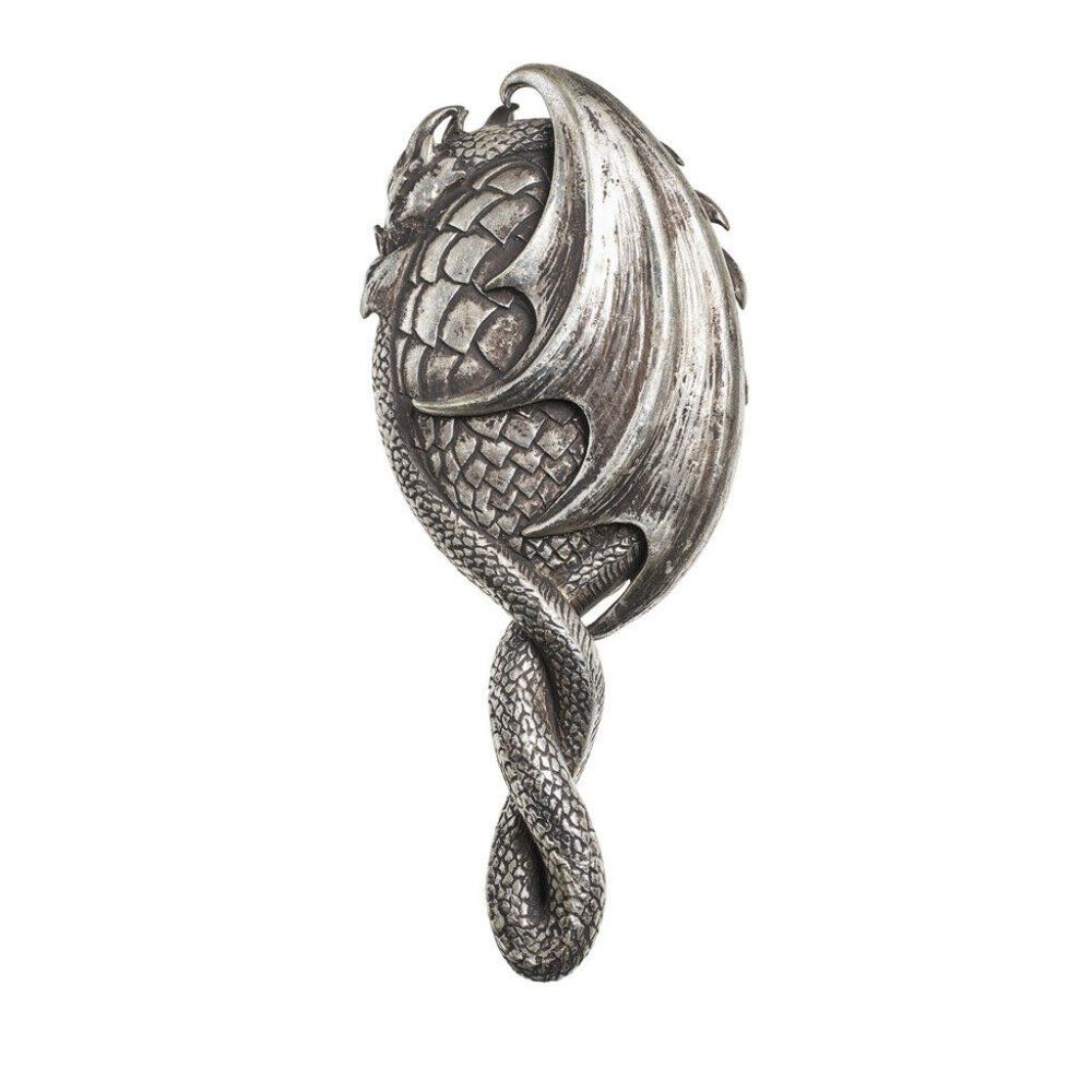 DISCONTINUED!!! Alchemy Gothic Antiqued Silver Dragon Hand Mirror Dragon's Lure - Picture 3 of 4